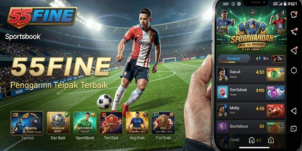 Tampilan unggulan aplikasi 55FIVE dengan fitur sportsbook.