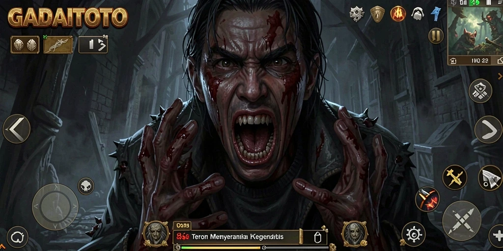 Tampilan gameplay menegangkan dalam GADAITOTO dengan elemen horor yang intens.