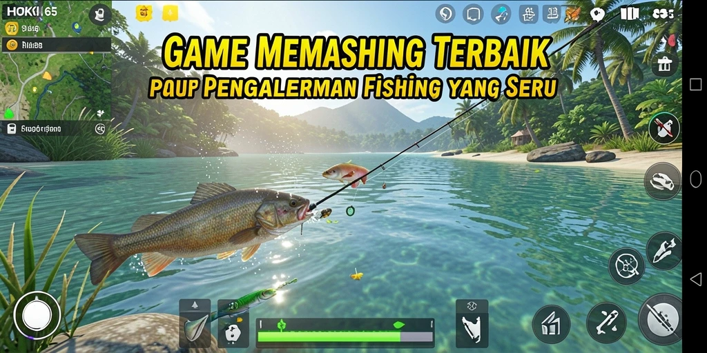 Menampilkan gameplay menarik di lokasi memancing yang indah.