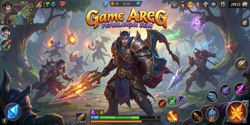 Tampilan gameplay JIN33 menampilkan pertarungan seru dengan monster dan karakter.