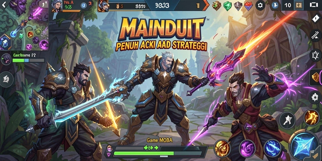 Tangkapan layar gameplay MAINDUIT yang menunjukkan pertarungan seru dan strategi tim.