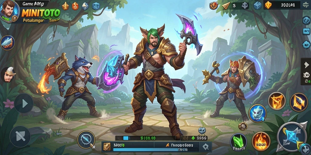Screenshot gameplay MINITOTO yang menampilkan pertarungan seru dan karakter menarik.