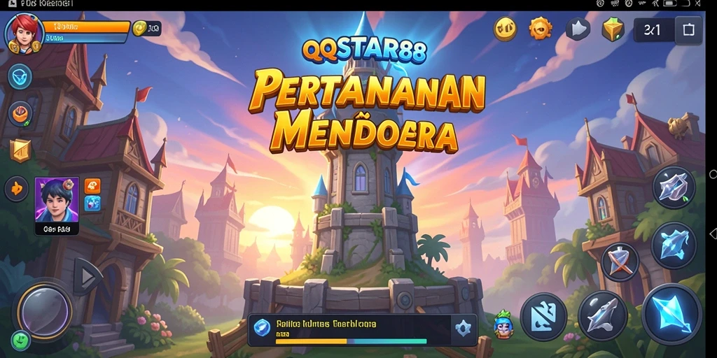 Tampilan gameplay <strong>QQSTAR88</strong> yang penuh aksi dalam pertahanan menara.