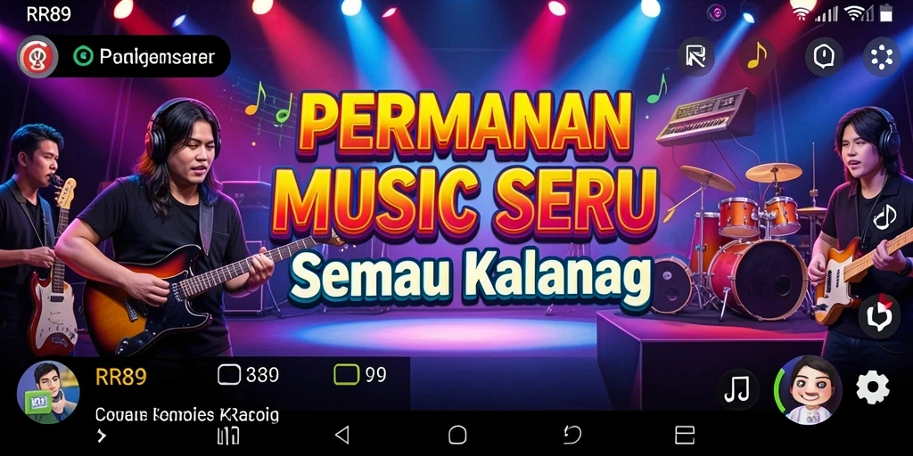 Tampilan gameplay seru dengan berbagai pilihan lagu musik.