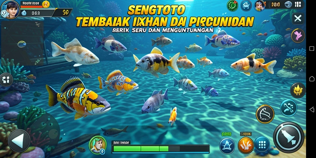 Tampilan gameplay SENGTOTO dengan aksi menangkap ikan yang seru.